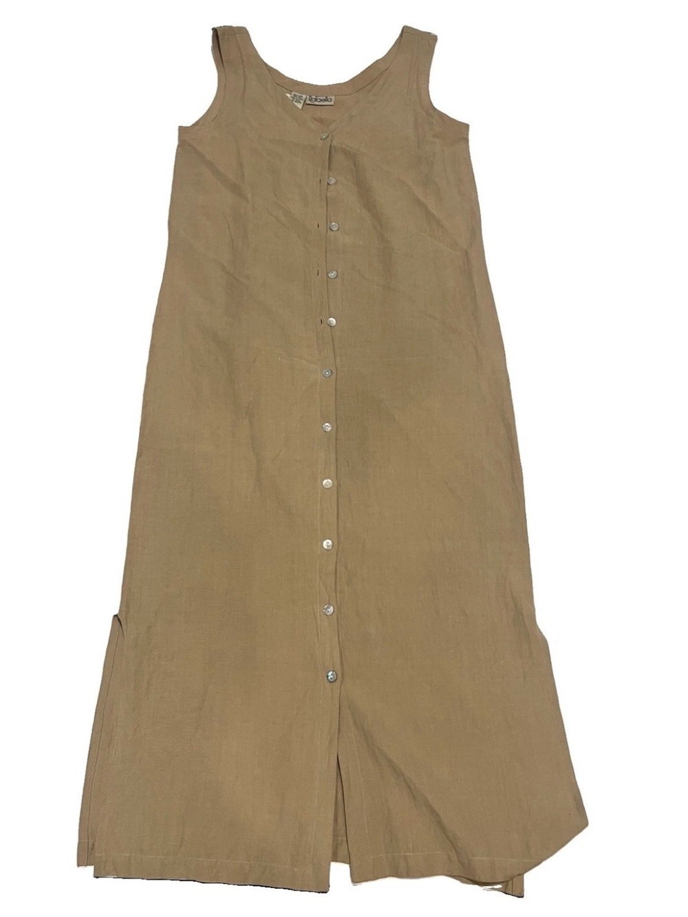 Rafaella Sleeveless Button-Front Maxi Dress in Tan